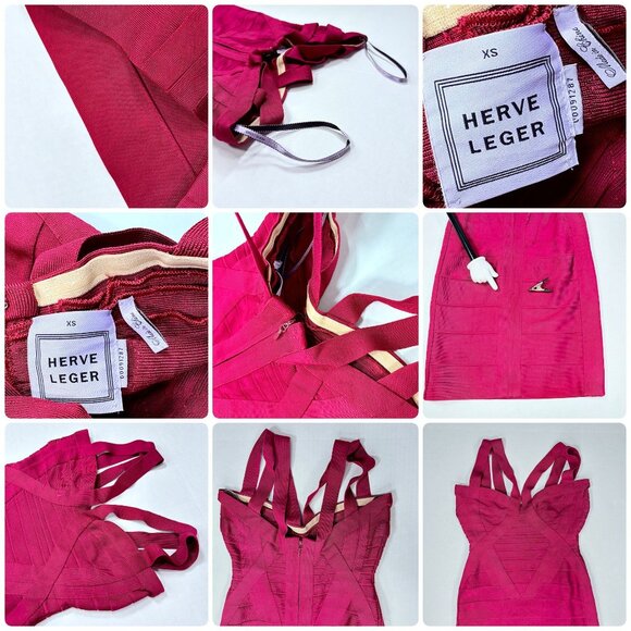 Herve Leger Burgundy Red Double Strap Bodice Bandage Bodycon Mini Dress XS - Picture 2 of 13